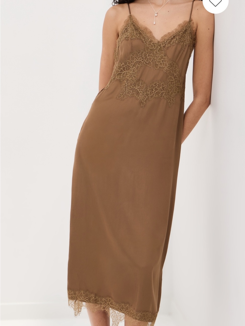 LeBop Size XXL NWT Women's Lace Trim Satin Chemise in Brown